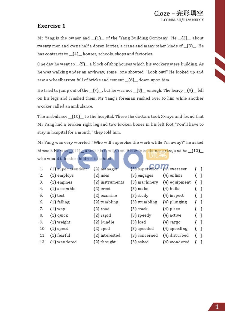 AEIS考试中学二、三年级英文完型讲义精简版